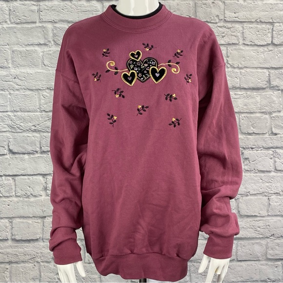 Vintage Tops Vintage Top Stitch Embroidery Hearts Sweatshirt Poshmark